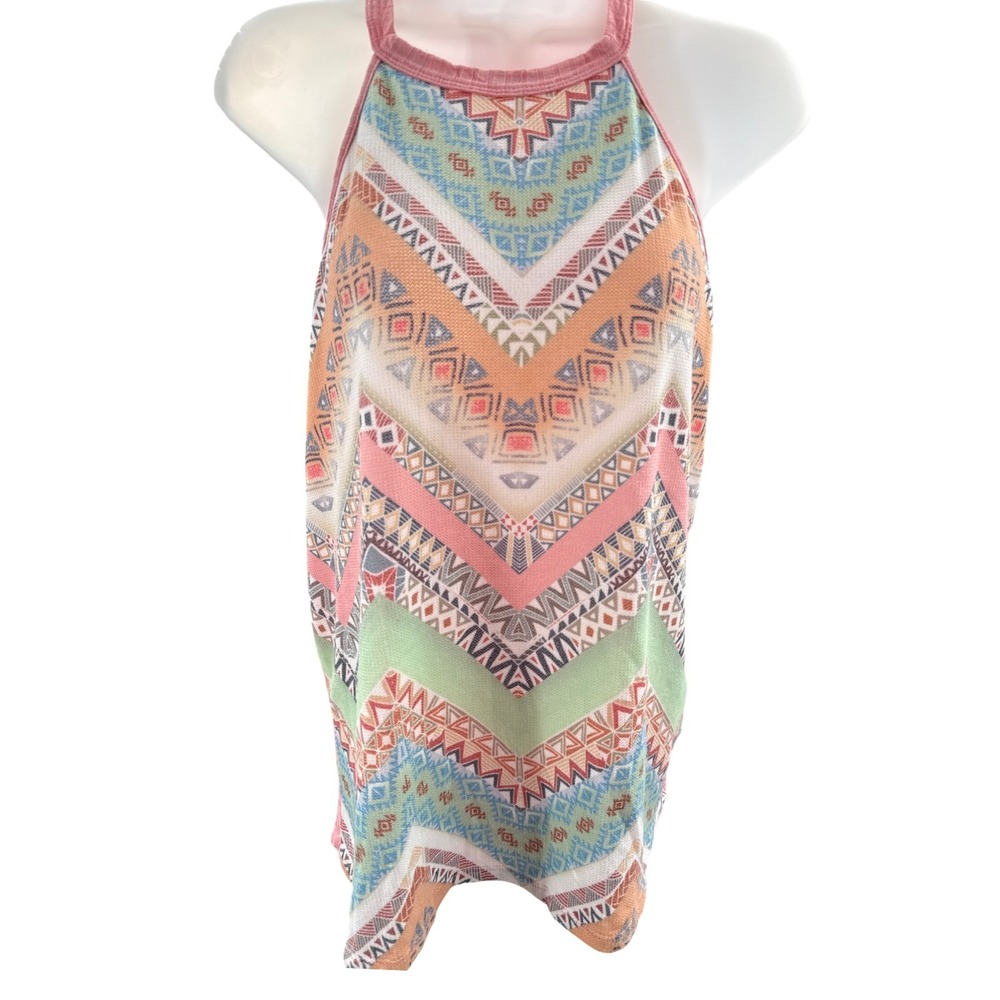 Haptics Holly Harper Halter Top Small Boho Geometric Chevron Colorblock Tank